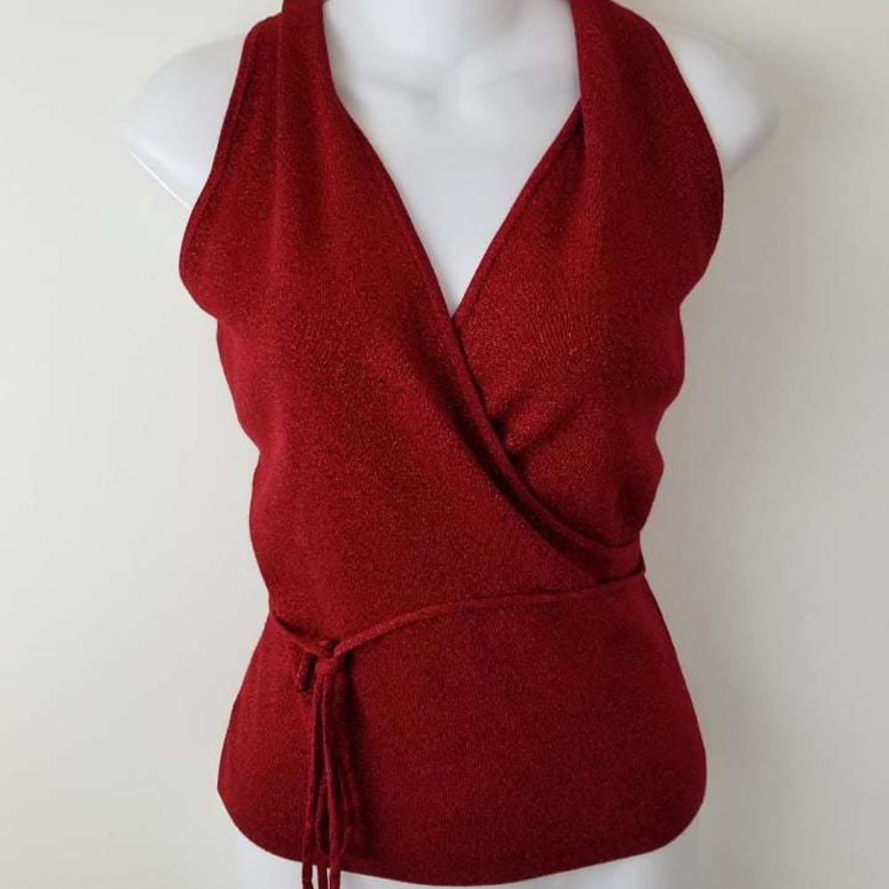 Surplice Holiday Blouse V Neck Sparkle Red